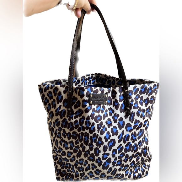 kate spade Handbags - Kate Spade Cobalt Blue Leopard Cheetah Nylon Tote Bag Shoulder Animal Print
